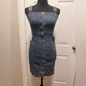 Divided Denim Button-Front Mini Dress in Blue